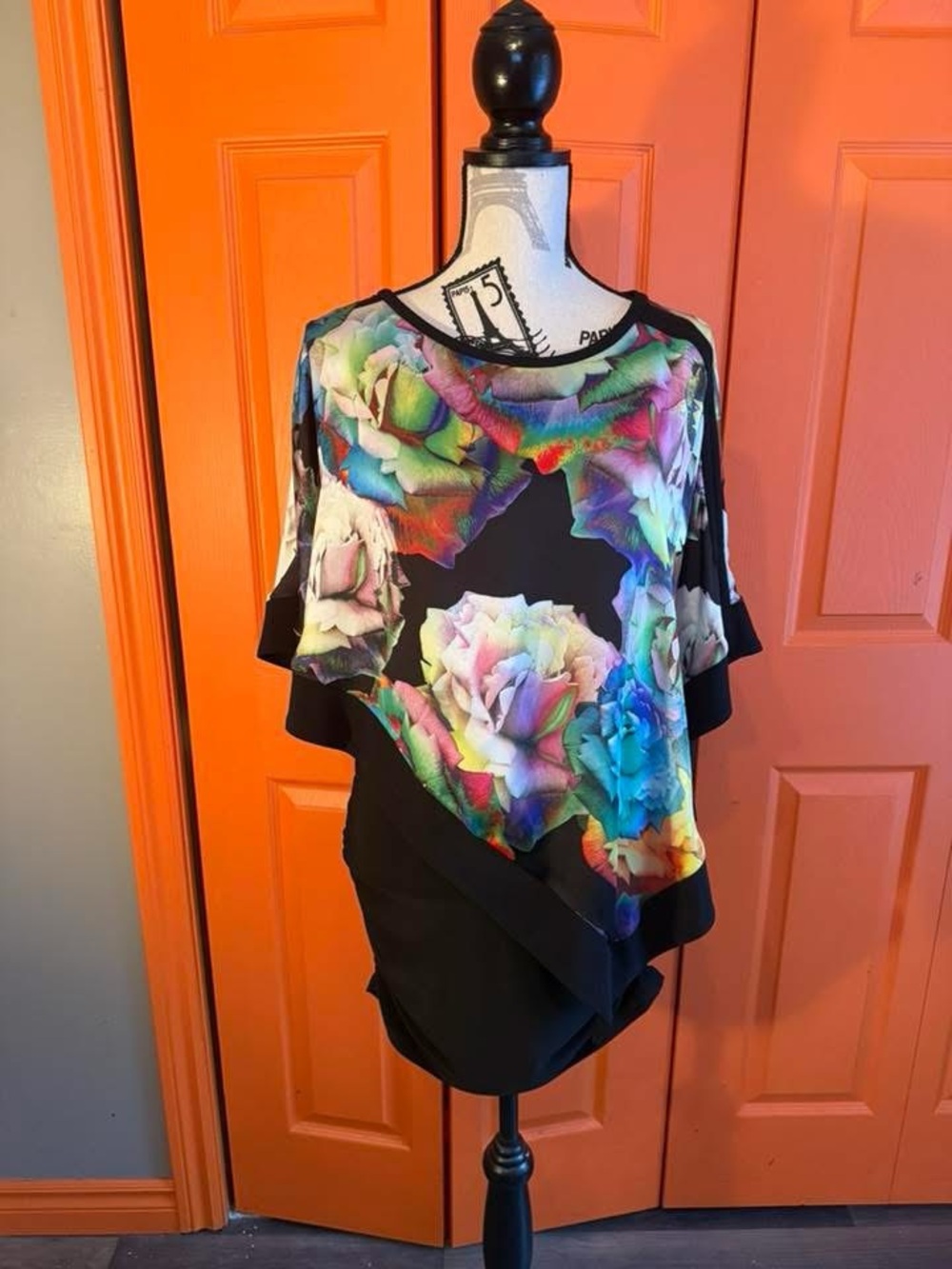 Black Floral Cascade Layered Women's Top